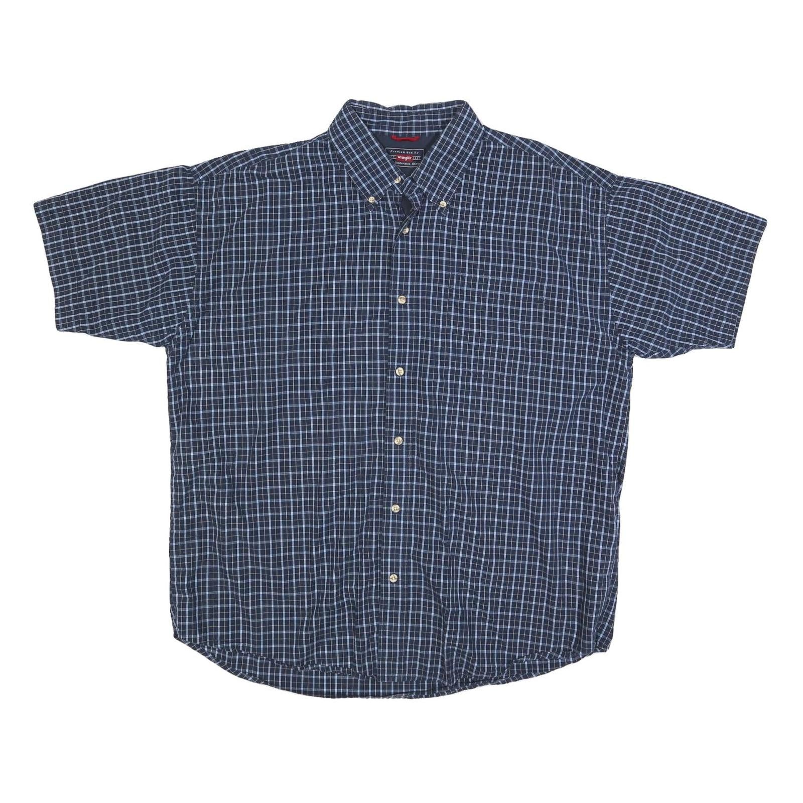 WRANGLER Mens Blue Check Shirt XL Cotton Blend Casual Summer Button Shirt Refurbished - N/A refurbished available on Cerqular