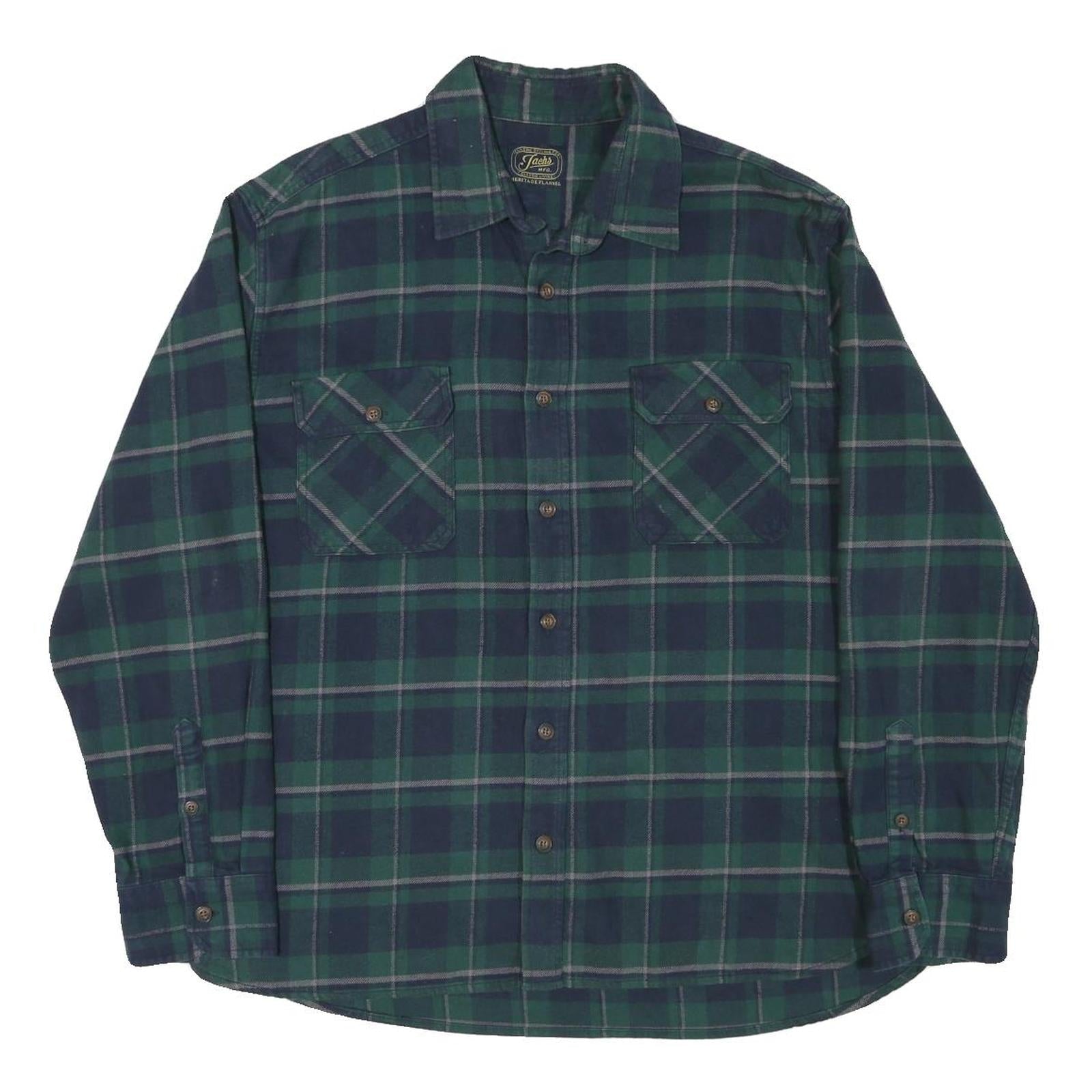 JACHS Womens Green & Blue Plaid Flannel Shirt 2XL Cotton Blend Casual Long Refurbished - N/A refurbished available on Cerqular