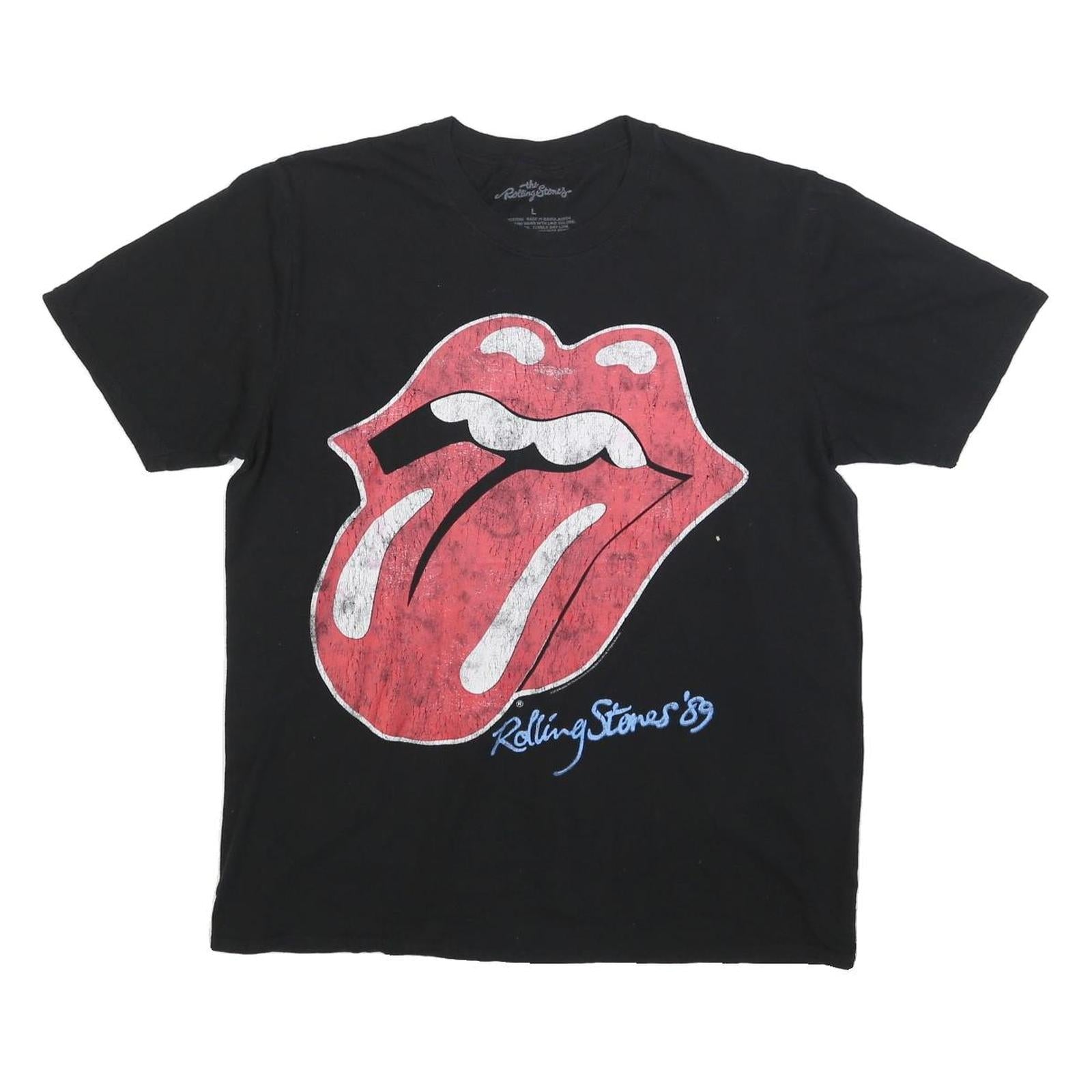 THE ROLLING STONES Mens Black Red Tongue Graphic T-Shirt L Short Sleeve Crew Refurbished - N/A refurbished available on Cerqular