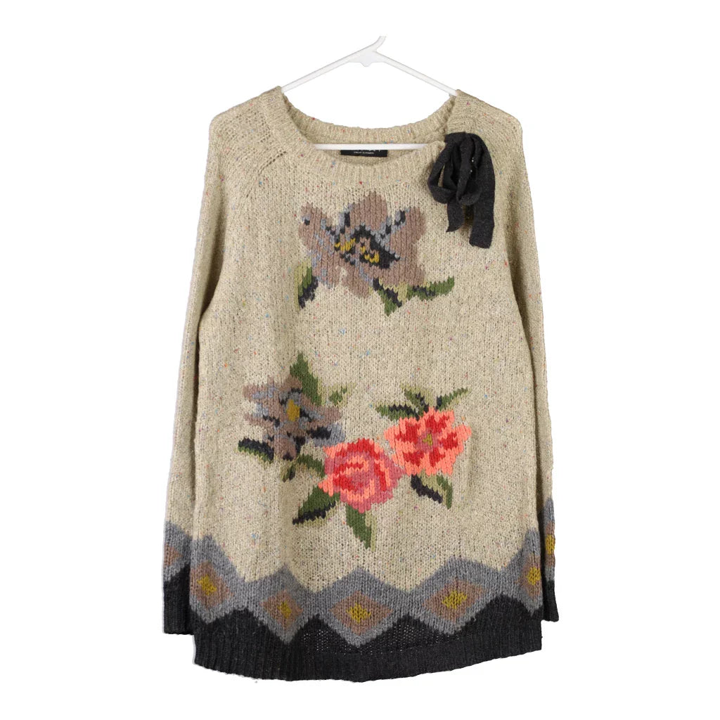 Unbranded Floral Jumper - XS Cream Wool Refurbished - Thrifted (note: this is a term often used to describe second- refurbished available on Cerqular