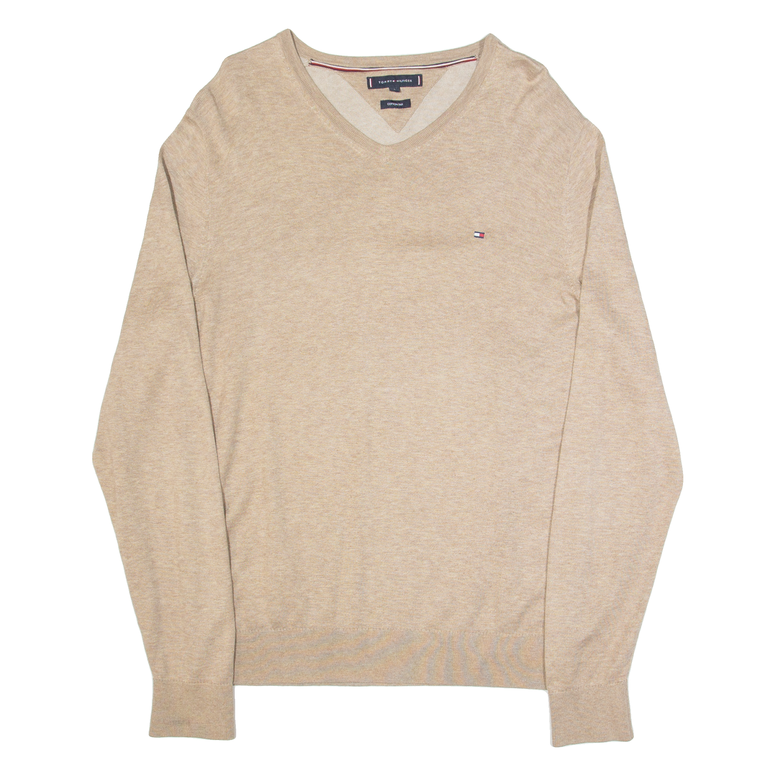 TOMMY HILFIGER Mens Jumper Beige V-Neck Tight Knit L Refurbished - N/A refurbished available on Cerqular