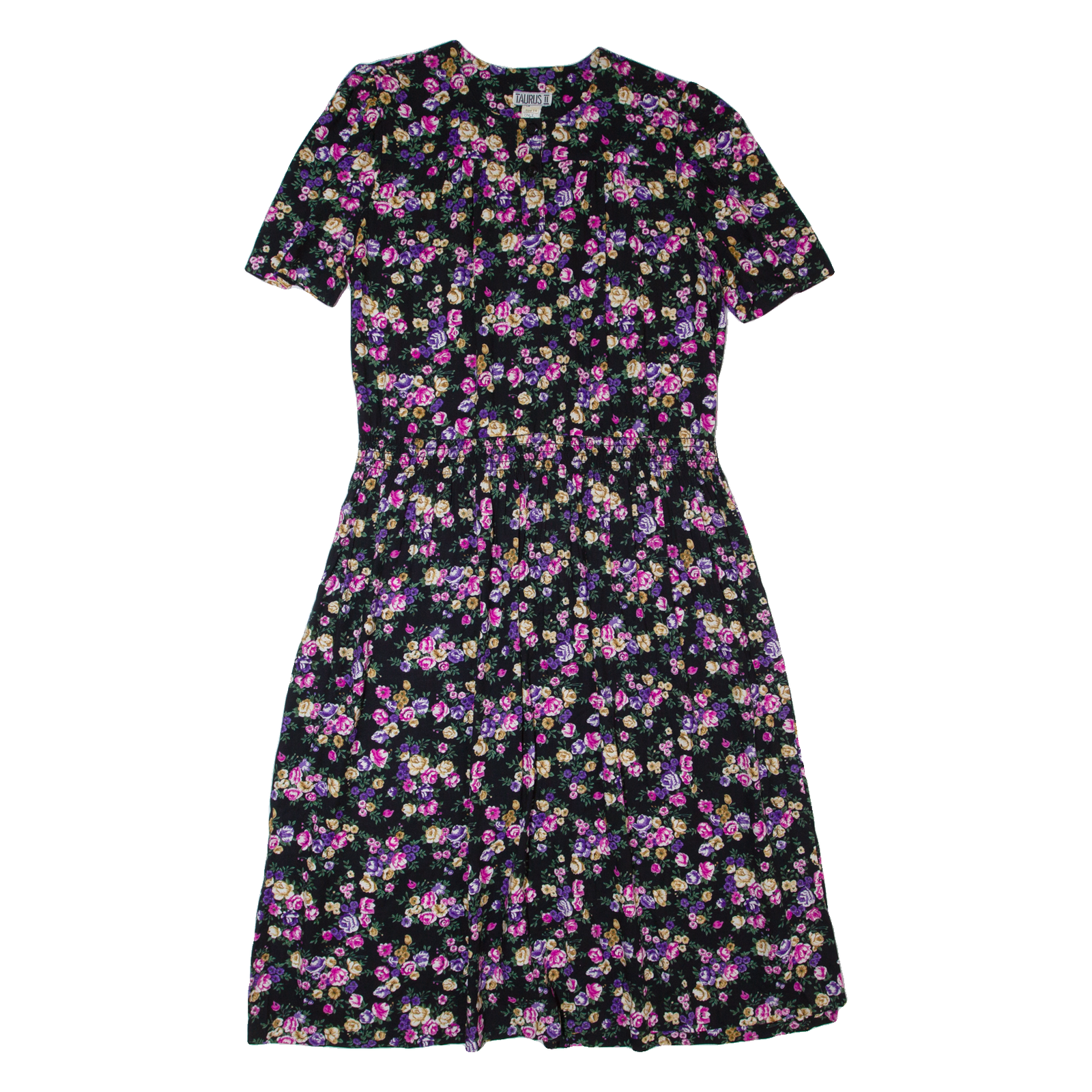 TAURUS II Womens A-Line Dress Black 90s Floral Short Sleeve Long L Refurbished - N/A refurbished available on Cerqular