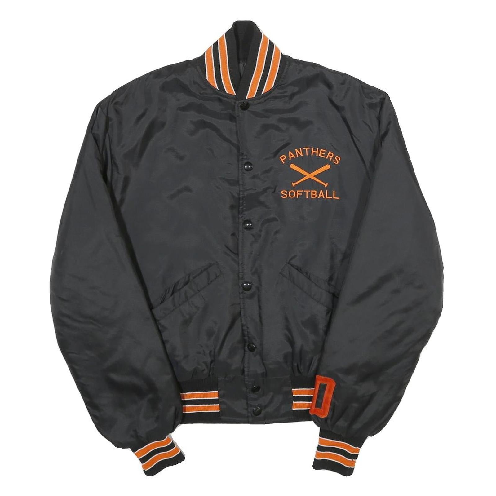 JOSTEN'S Mens Black & Orange Panthers Softball Varsity Jacket M Nylon Button Refurbished - N/A refurbished available on Cerqular