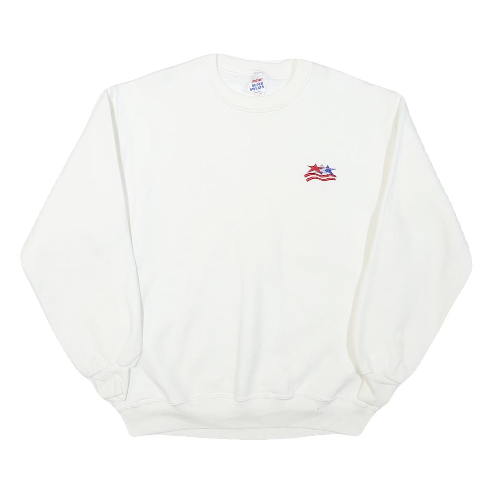 JERZEES Mens White Red & Blue Star Graphic Crew Neck L Sweatshirt Cotton Blend Refurbished - N/A refurbished available on Cerqular