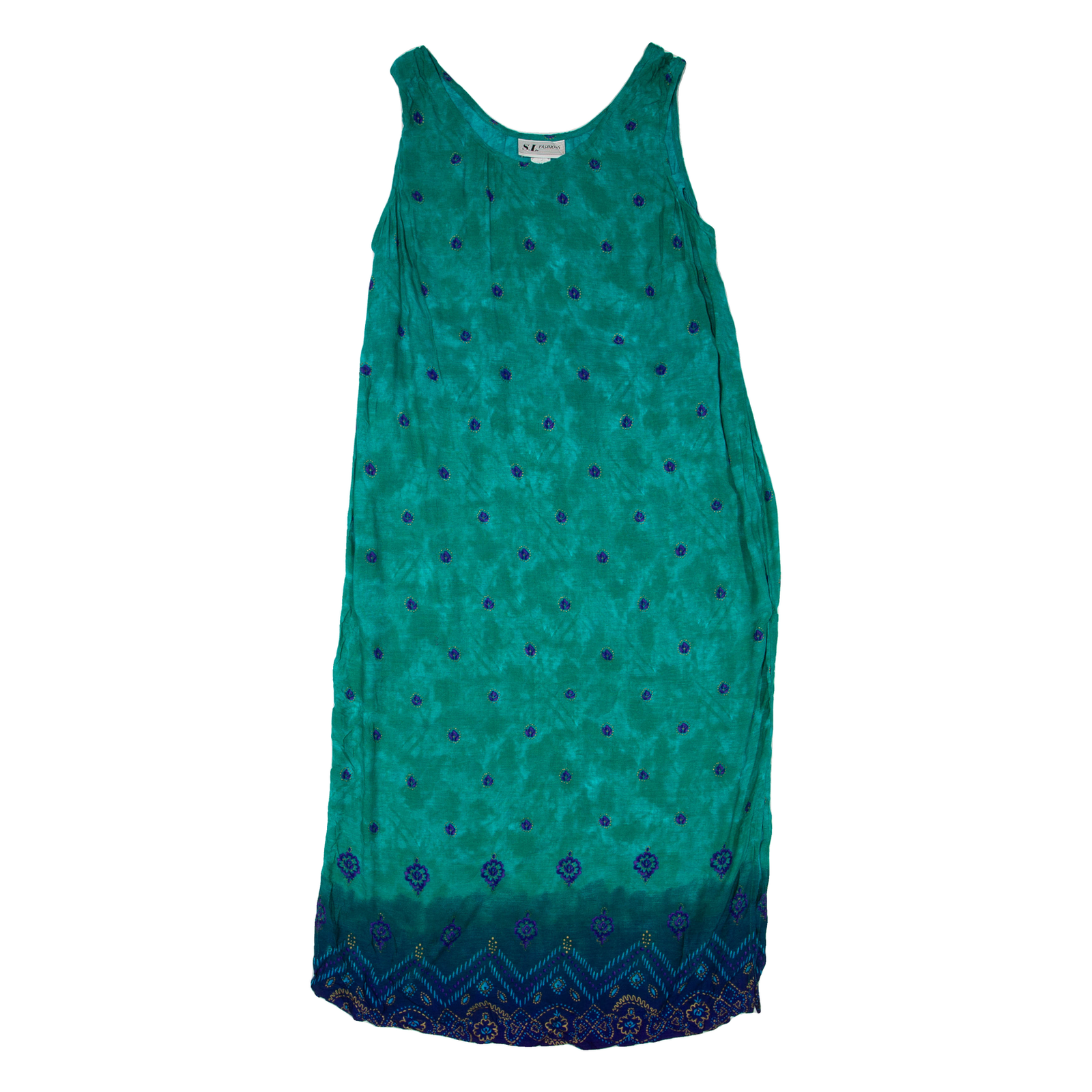 Womens Shift Dress Green Spotted Sleeveless Long L Refurbished - N/A refurbished available on Cerqular
