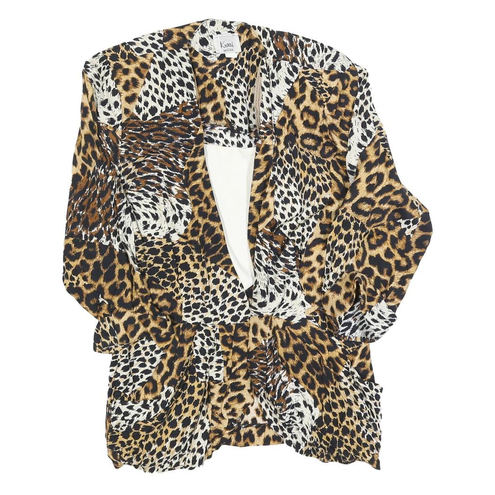KWAI Womens Brown Black & White Animal Print Shirt Long Sleeve Collared M Refurbished - N/A refurbished available on Cerqular