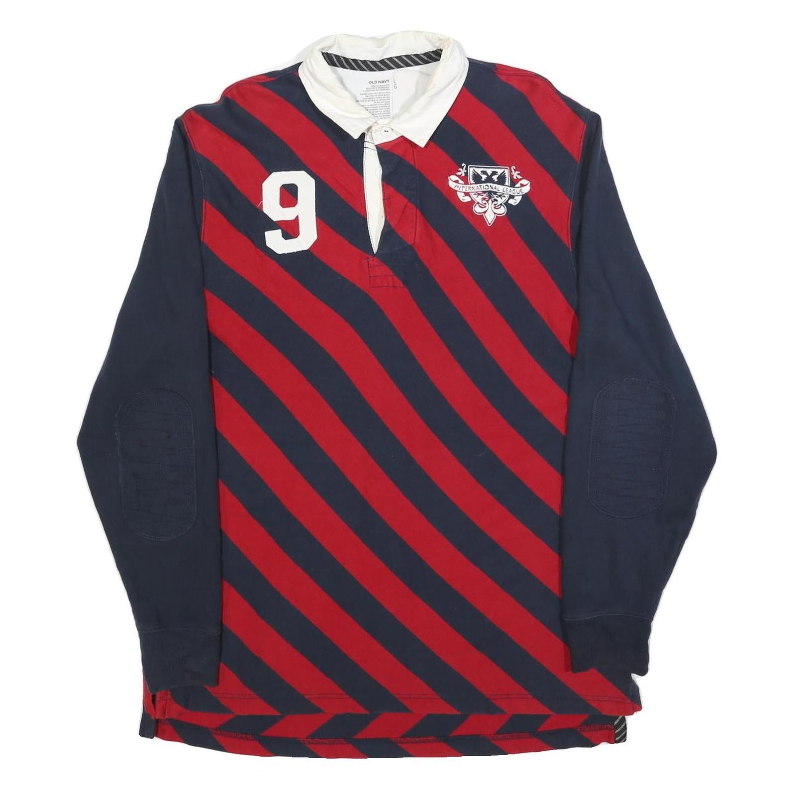 OLD NAVY Mens Blue & Red Striped Long Sleeve Rugby Polo Shirt L Casual Cotton Refurbished - N/A refurbished available on Cerqular