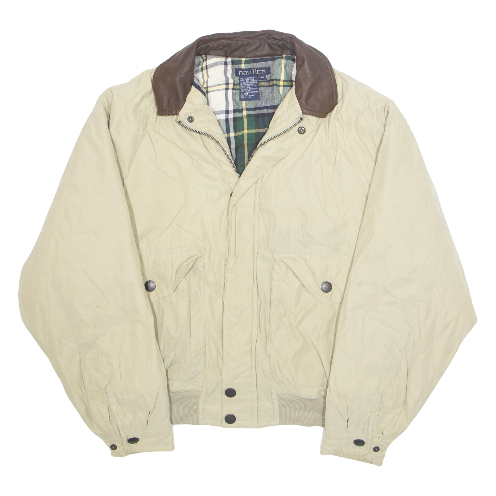NAUTICA Mens Lined Jacket Beige Nylon L Refurbished - N/A refurbished available on Cerqular