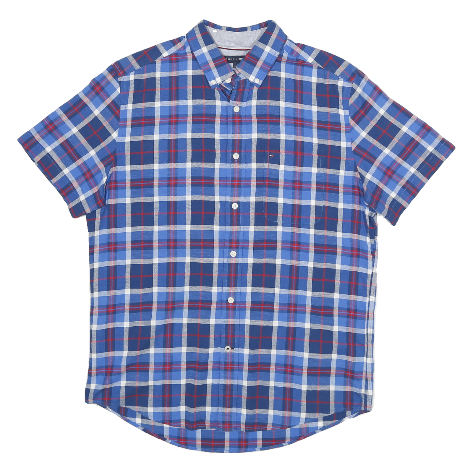 TOMMY HILFIGER Mens Blue Check Shirt M Button Down Collar Short Sleeve Casual Refurbished - N/A refurbished available on Cerqular