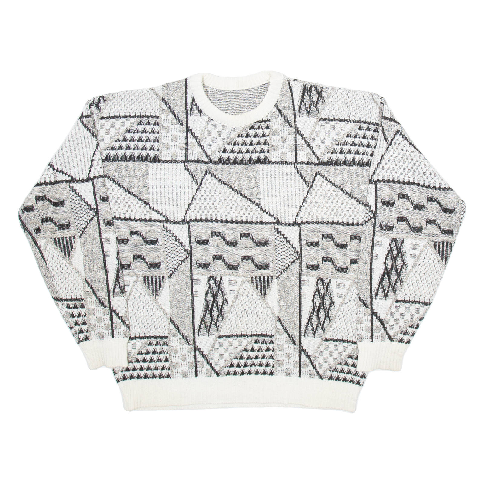 Mens Patterned Jumper White Geometric Tight Knit L Refurbished - N/A refurbished available on Cerqular