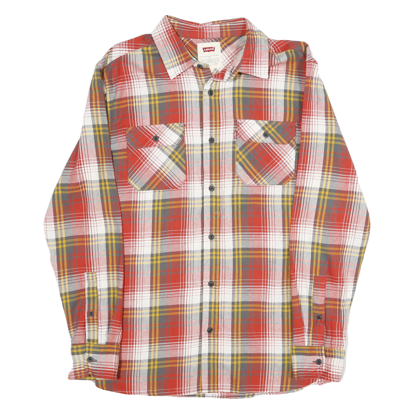 LEVI'S Mens Red White & Yellow Check Shirt S Classic Cotton Long Sleeve Refurbished - N/A refurbished available on Cerqular