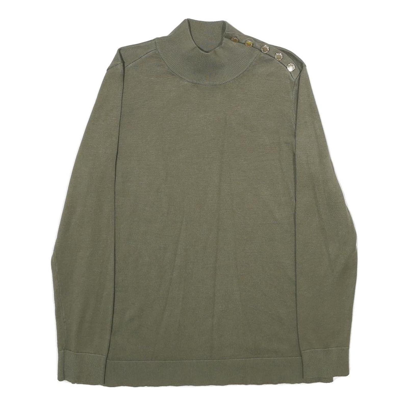CALVIN KLEIN Womens Green Jumper Plain Roll Neck Basic Knit M Button Detail Refurbished - N/A refurbished available on Cerqular