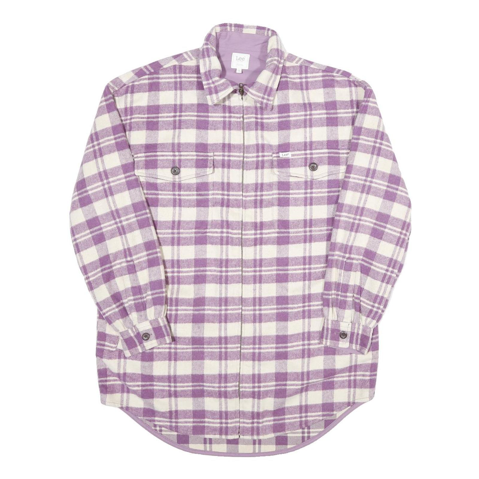 LEE Mens Purple & White Check Flannel Zip Jacket XS Shirt Style Lightweight Refurbished - N/A refurbished available on Cerqular