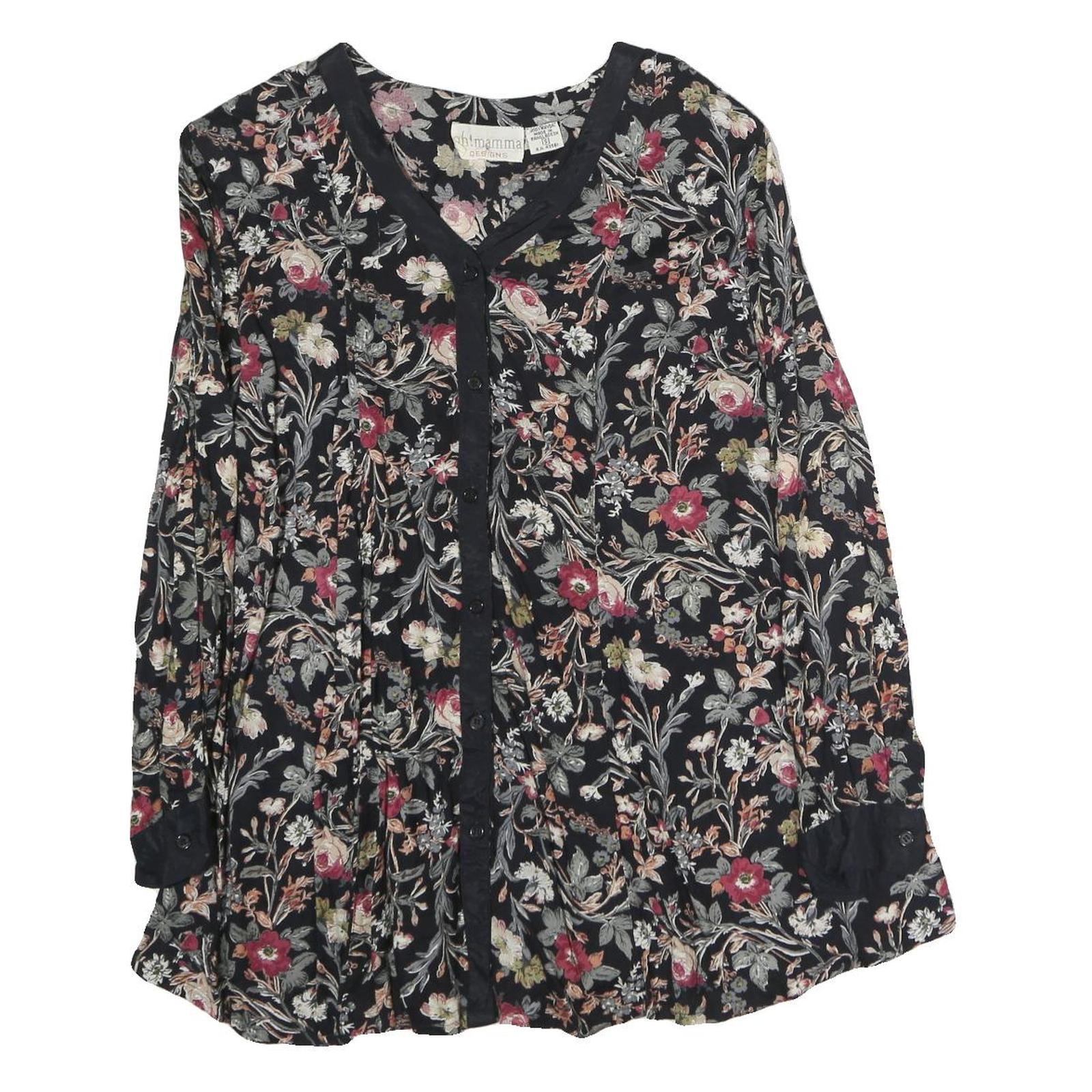 OH MAMMA Womens Black Floral Printed Button Long Sleeve Shirt L Cotton Blend Refurbished - N/A refurbished available on Cerqular