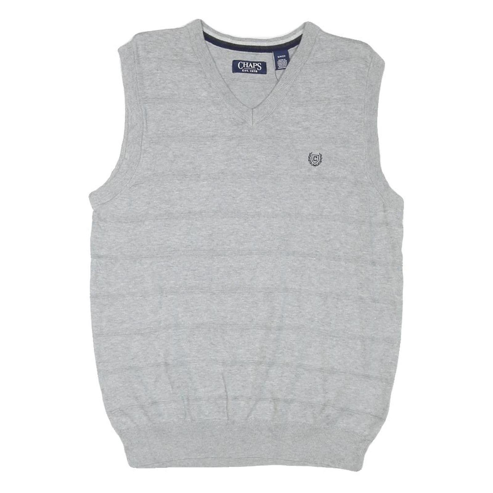 CHAPS Mens Grey Plain V Neck Basic Knit S Sleeveless Cotton Blend Jumper Vest Refurbished - N/A refurbished available on Cerqular