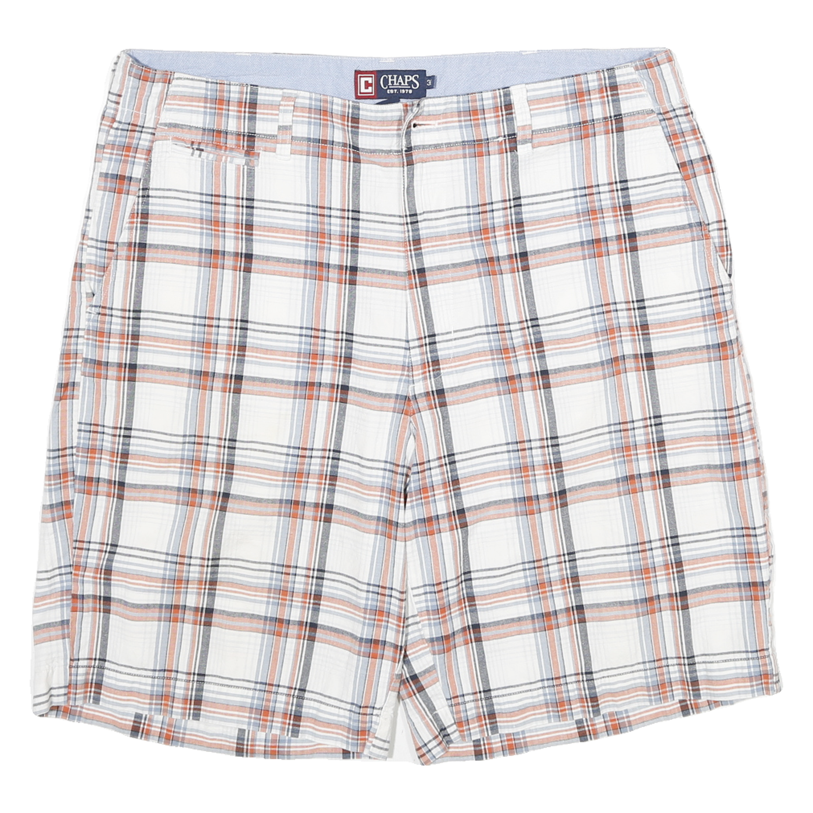 CHAPS Mens Shorts White & Orange Plaid Casual XL W36 Stylish Cotton Blend Refurbished - N/A refurbished available on Cerqular