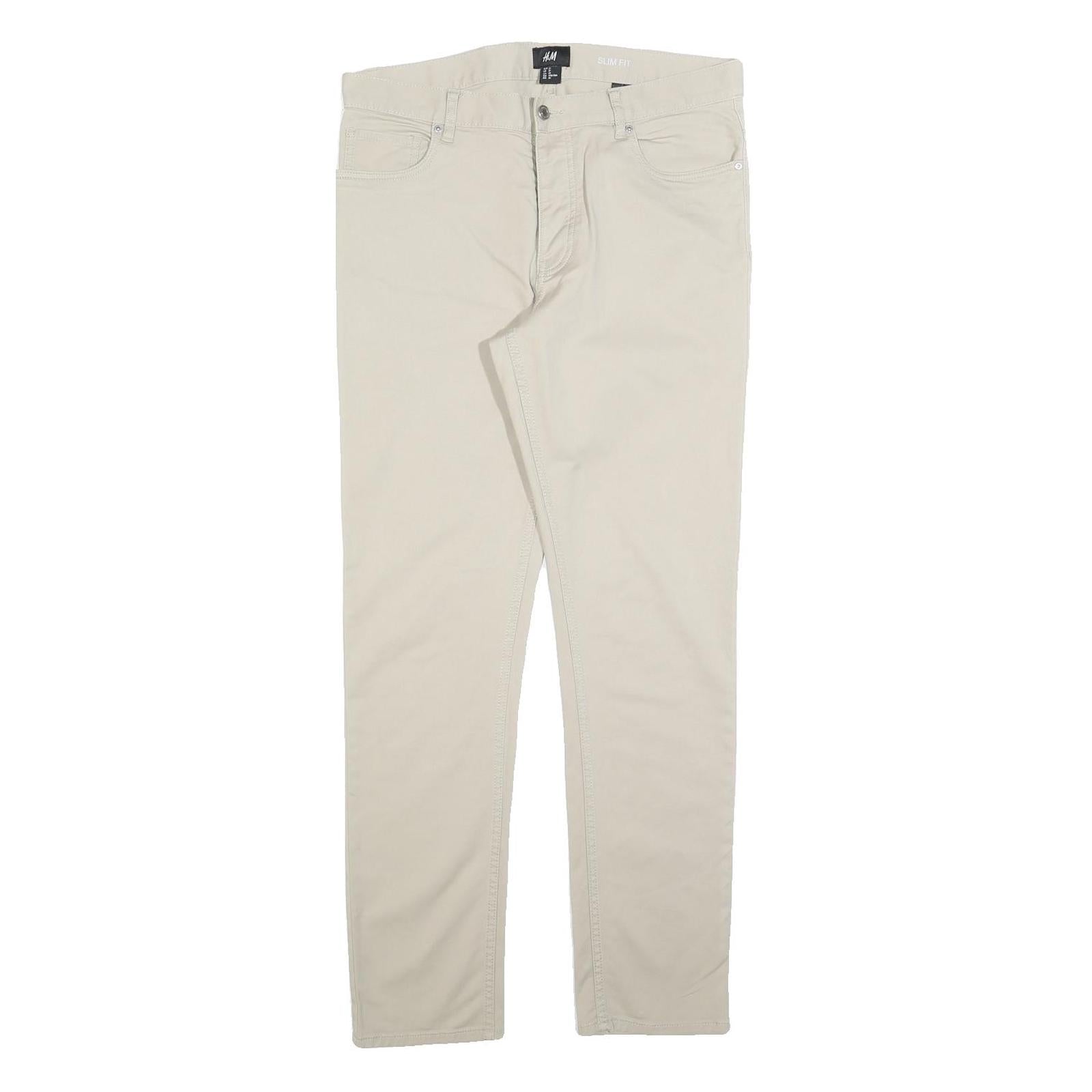 H&M Mens Cotton Blend Beige Slim Straight Trousers W31 L31 Button Closure Refurbished - N/A refurbished available on Cerqular