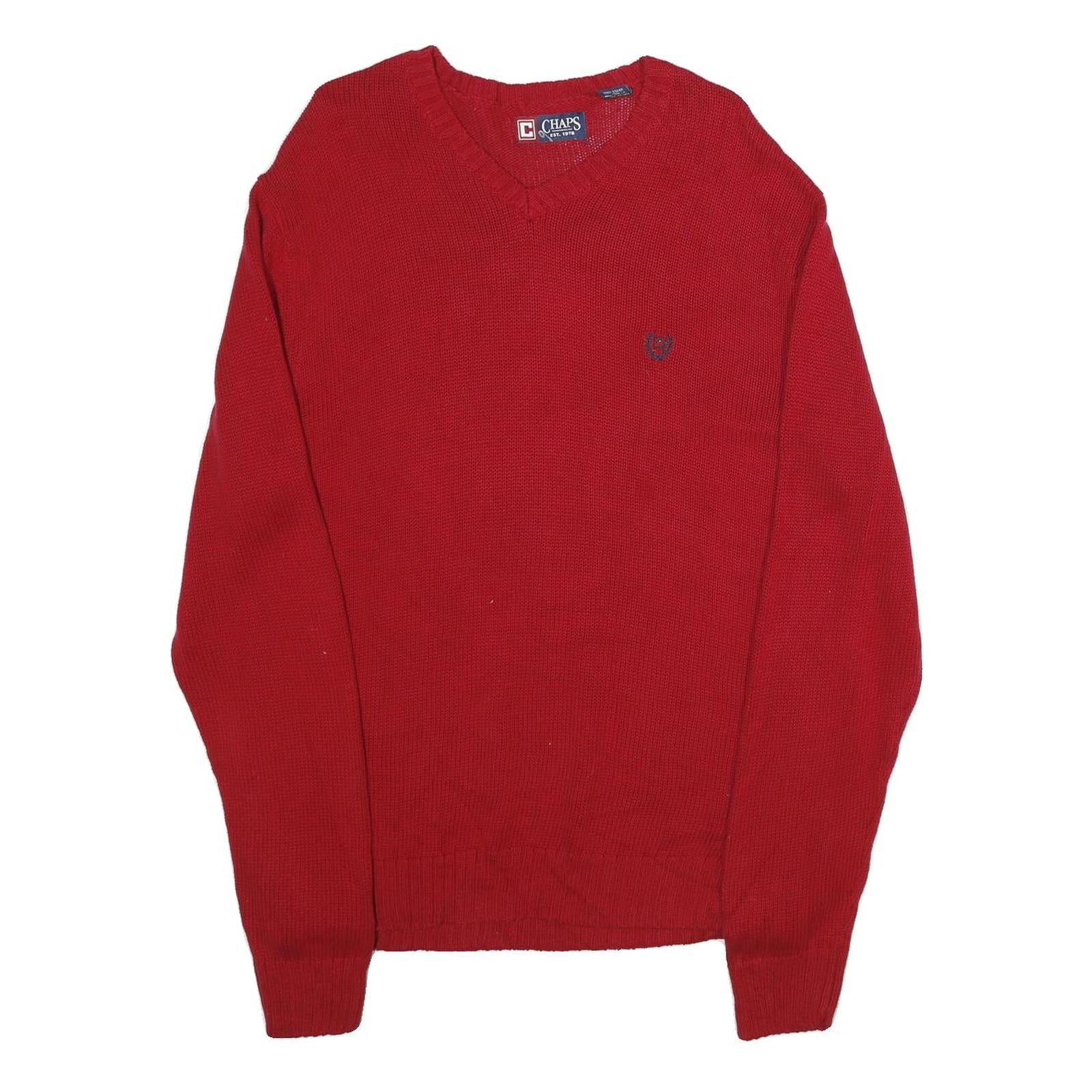 CHAPS Womens Red Plain Pullover V Neck Basic Knit L Cotton Jumper Casual Refurbished - N/A refurbished available on Cerqular