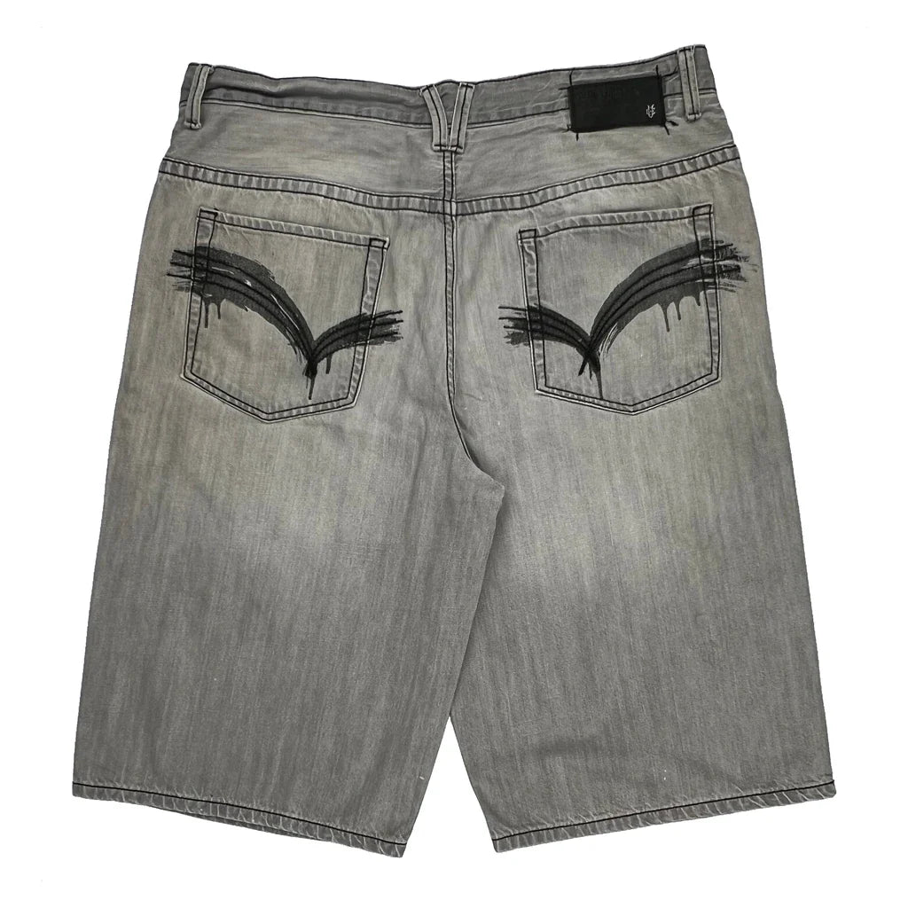 Unbranded Hip Hop Denim Shorts - 38W 12L Grey Cotton Refurbished - Thrifted (note: this is a term often used to describe second- refurbished available on Cerqular
