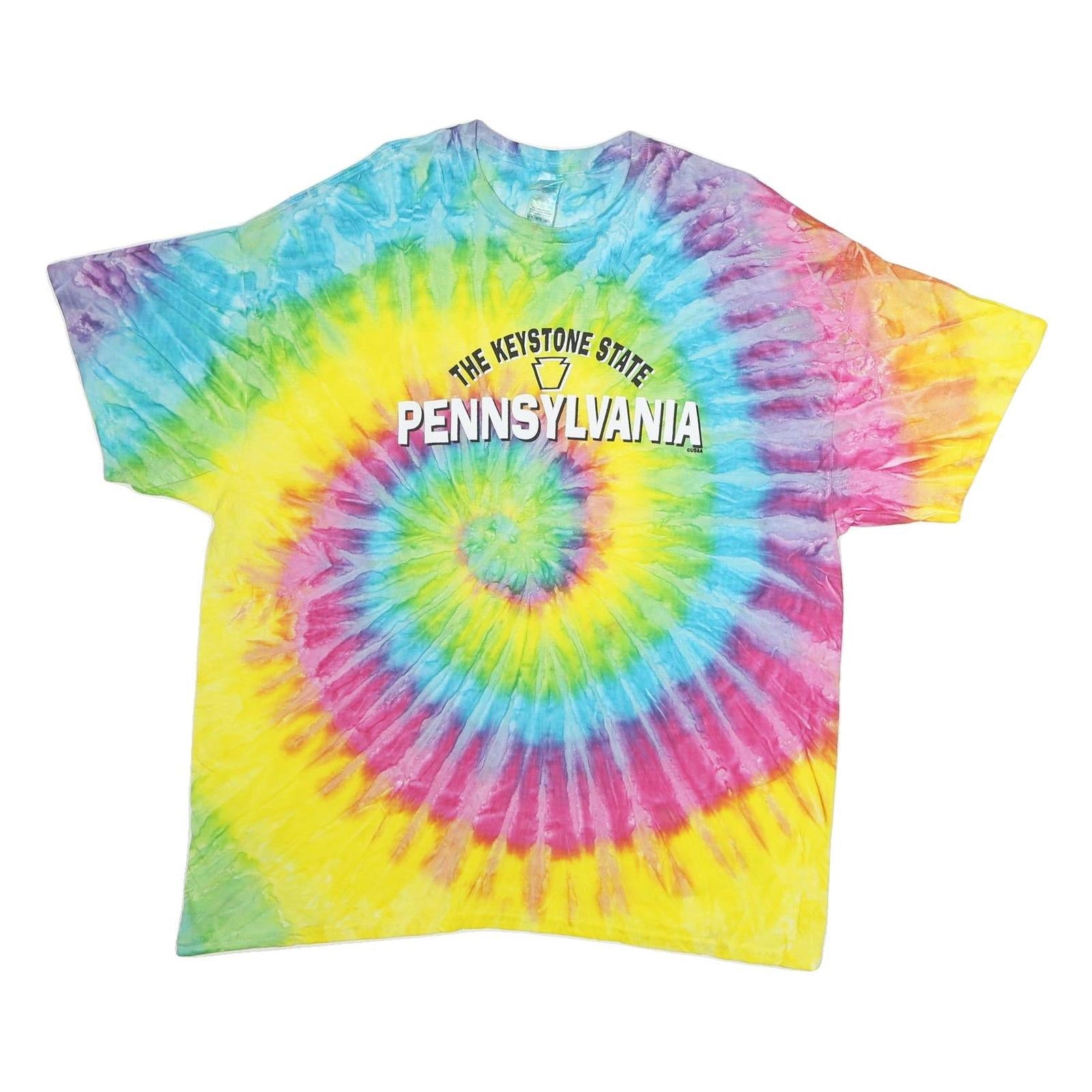 COLORTONE Mens Yellow & Blue Tie Dye Pennsylvania Graphic T-Shirt 2XL Short Refurbished - N/A refurbished available on Cerqular