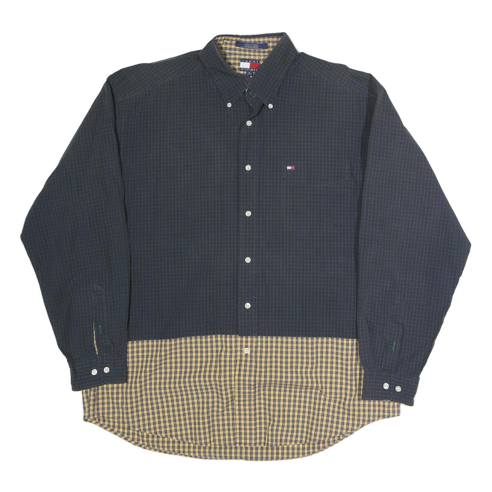 TOMMY HILFIGER Mens Navy & Yellow Check Shirt XL Button Down Cotton Casual Refurbished - N/A refurbished available on Cerqular