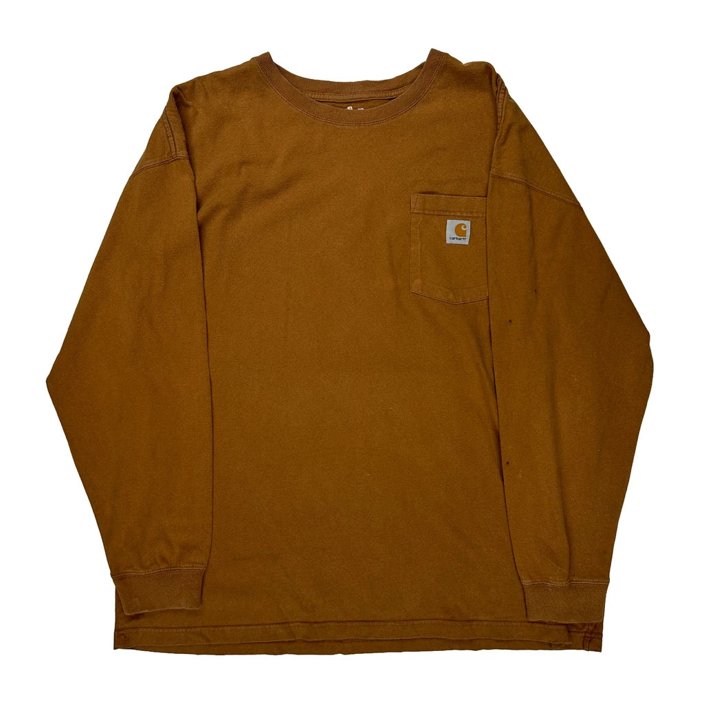 Buy Carhartt Long Sleeve T-Shirt - 2XL Brown Cotton Refurbished - $60.29 Carhartt Long Sleeve T-Shirt - 2XL Brown Cotton Refurbished - Thrifted (note: this is a term often used to describe second- refurbished available on Cerqular