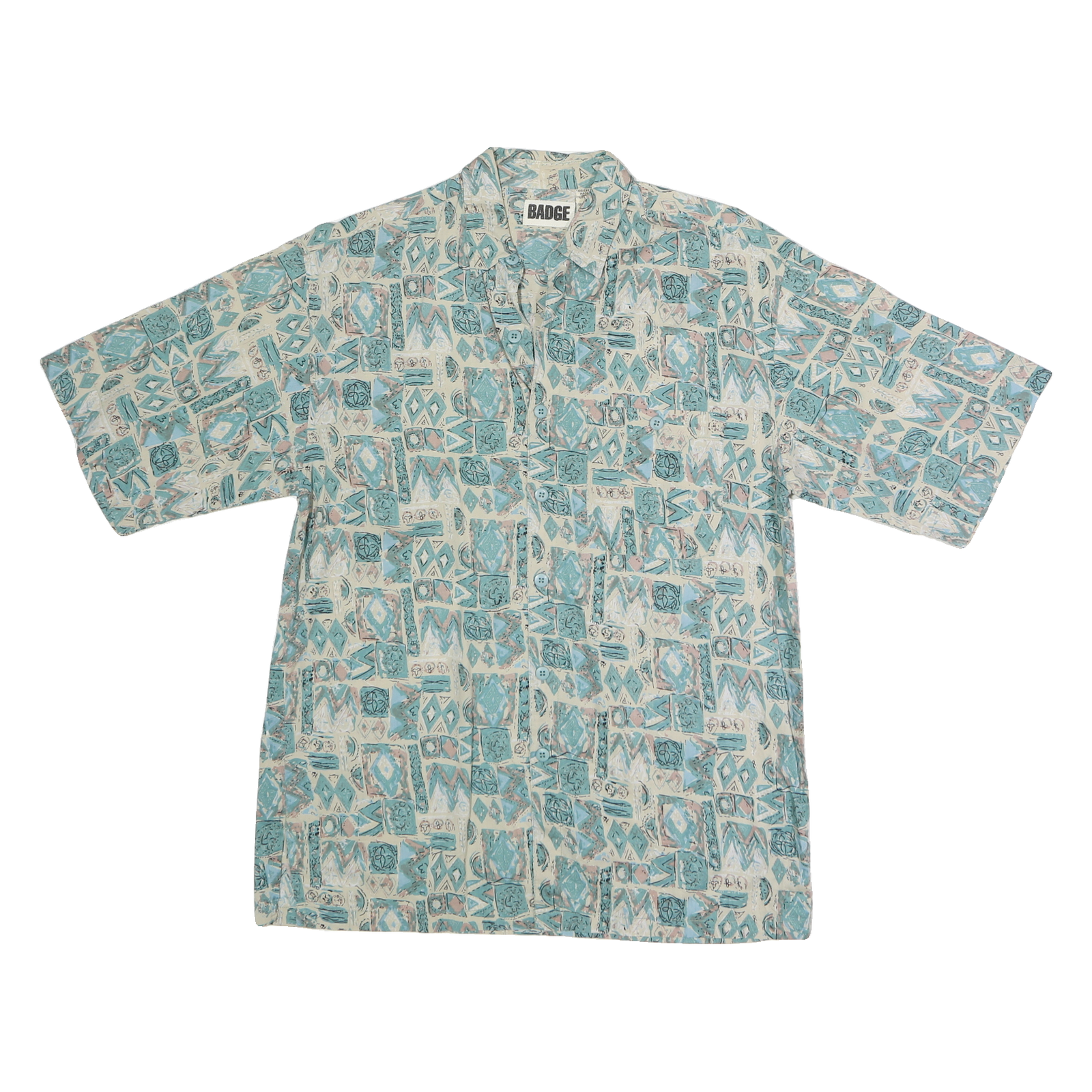 BADGE Mens Blue & Cream Pattern Cotton Shirt M Casual Summer Short Sleeve Refurbished - N/A refurbished available on Cerqular