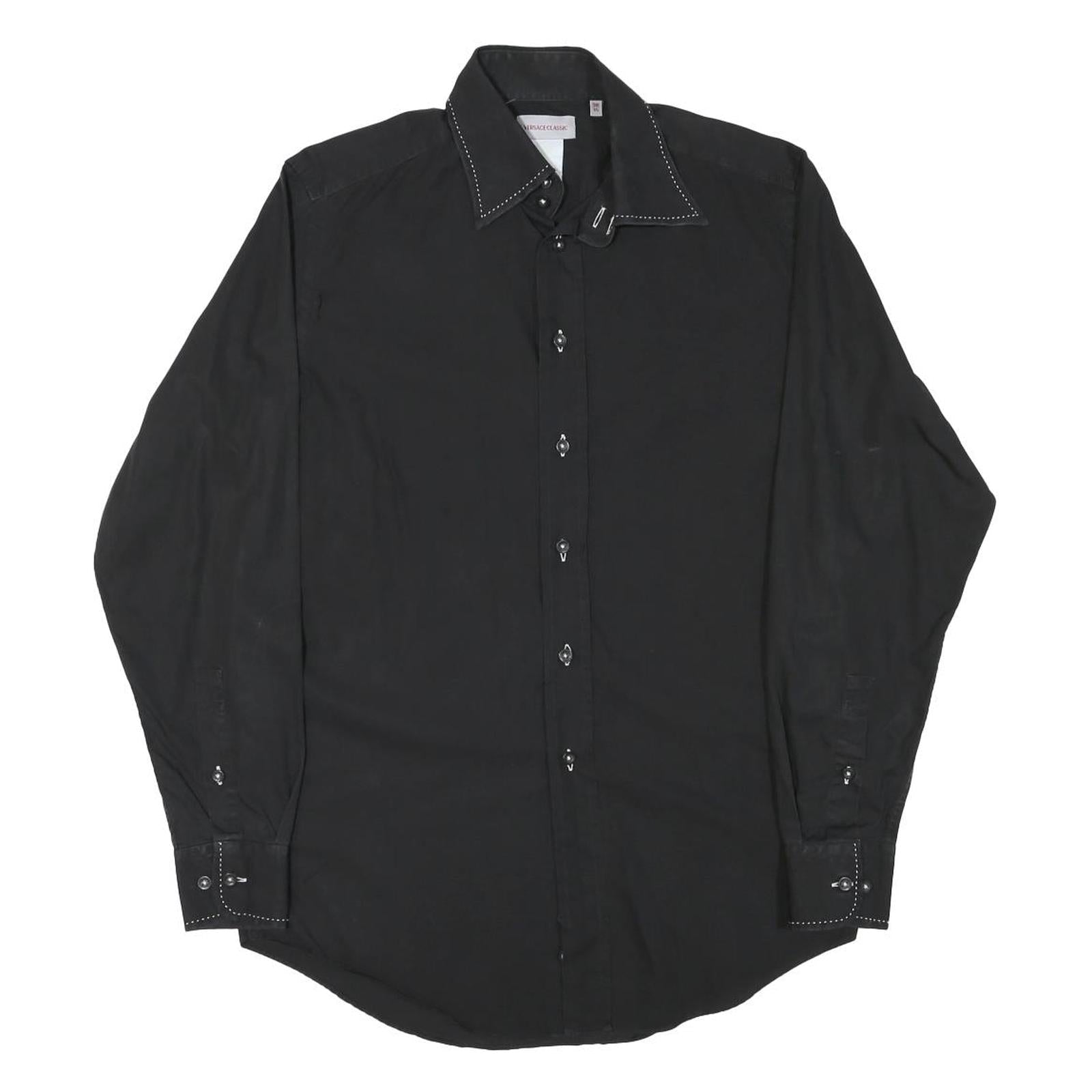 VERSACE CLASSIC Mens Black Classic Shirt S Embroidered Collar Luxury Cotton Refurbished - N/A refurbished available on Cerqular