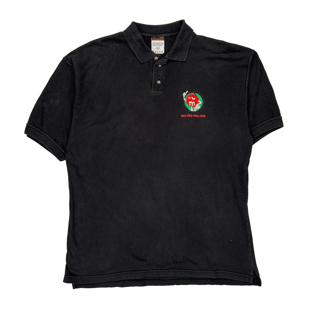 Red M&M Character M&M Graphic Polo Shirt - XL Black Cotton Refurbished - Thrifted (note: this is a term often used to describe second- refurbished available on Cerqular
