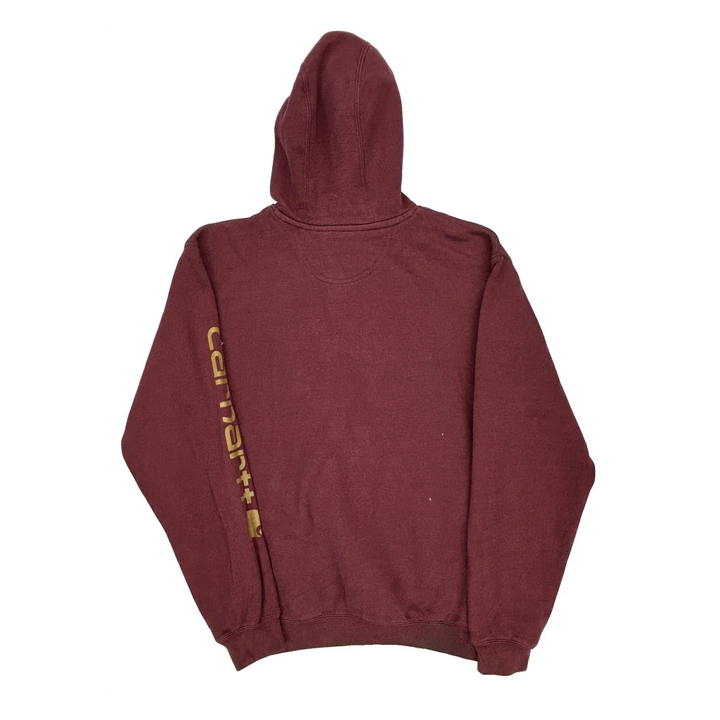 Carhartt Hoodie - Medium Burgundy Cotton Refurbished - Thrifted (note: this is a term often used to describe second- refurbished available on Cerqular
