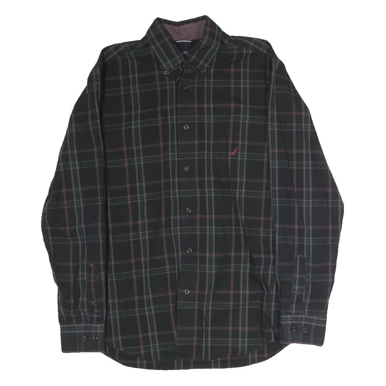 NAUTICA Mens Black & Grey Check Shirt M Cotton Long Sleeve Button-Down Collar Refurbished - N/A refurbished available on Cerqular