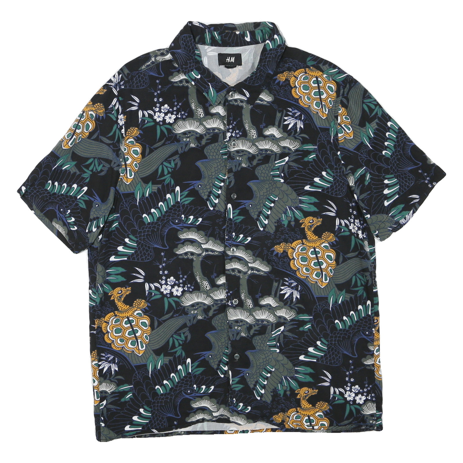 H&M Mens Black Pattern Shirt M Cotton Blend Button Collar Casual Refurbished - N/A refurbished available on Cerqular
