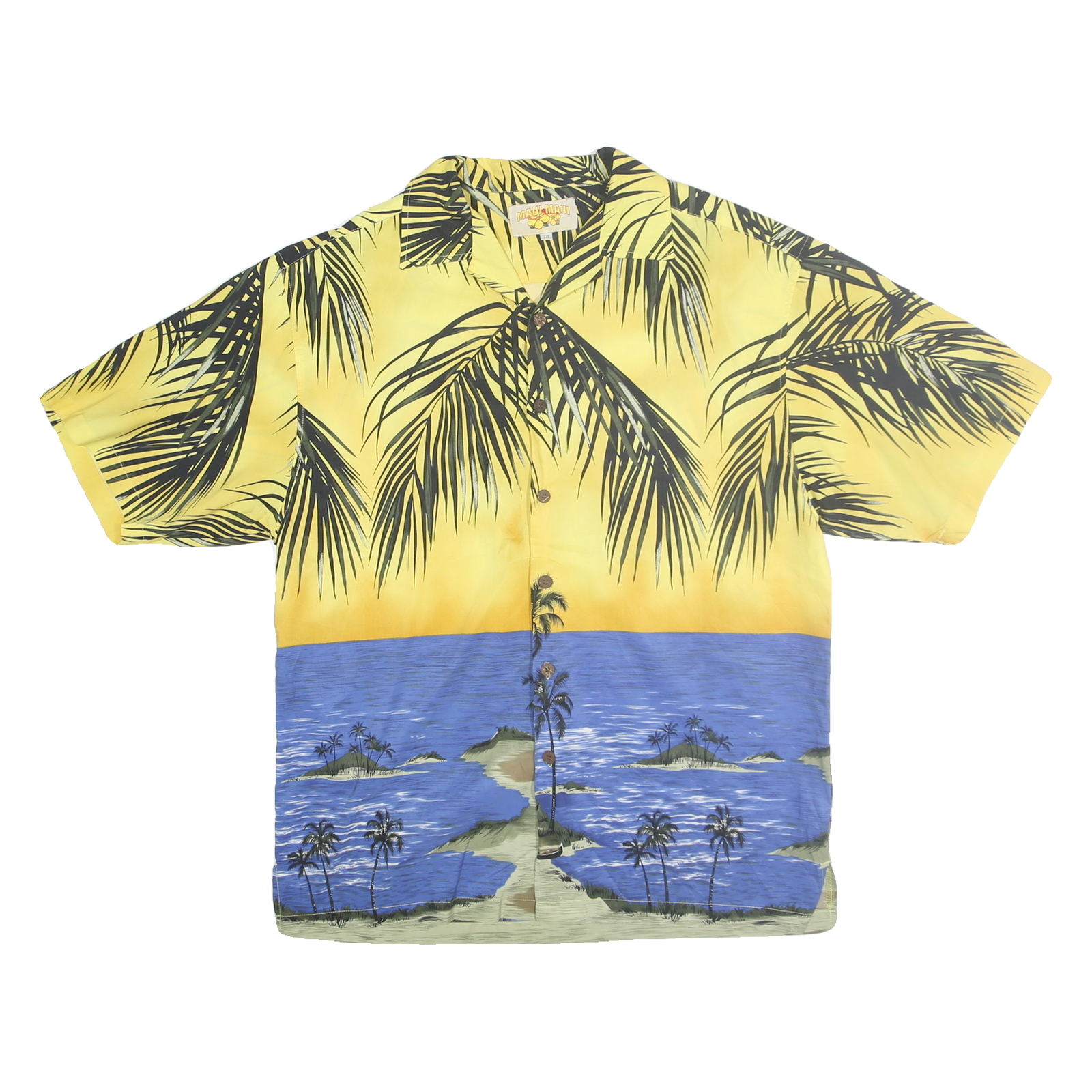 MAUI MAUI Mens Yellow & Blue Tropical Print Shirt L Hawaiian Polyester Casual Refurbished - N/A refurbished available on Cerqular