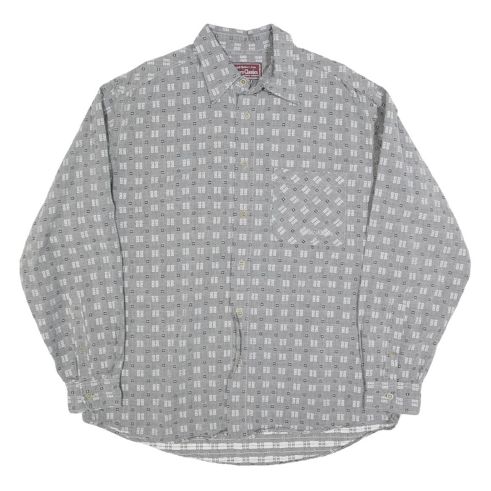 MARLBORO Mens Grey Shirt L Cotton Blend Retro Classic Pattern Long Sleeve Refurbished - N/A refurbished available on Cerqular