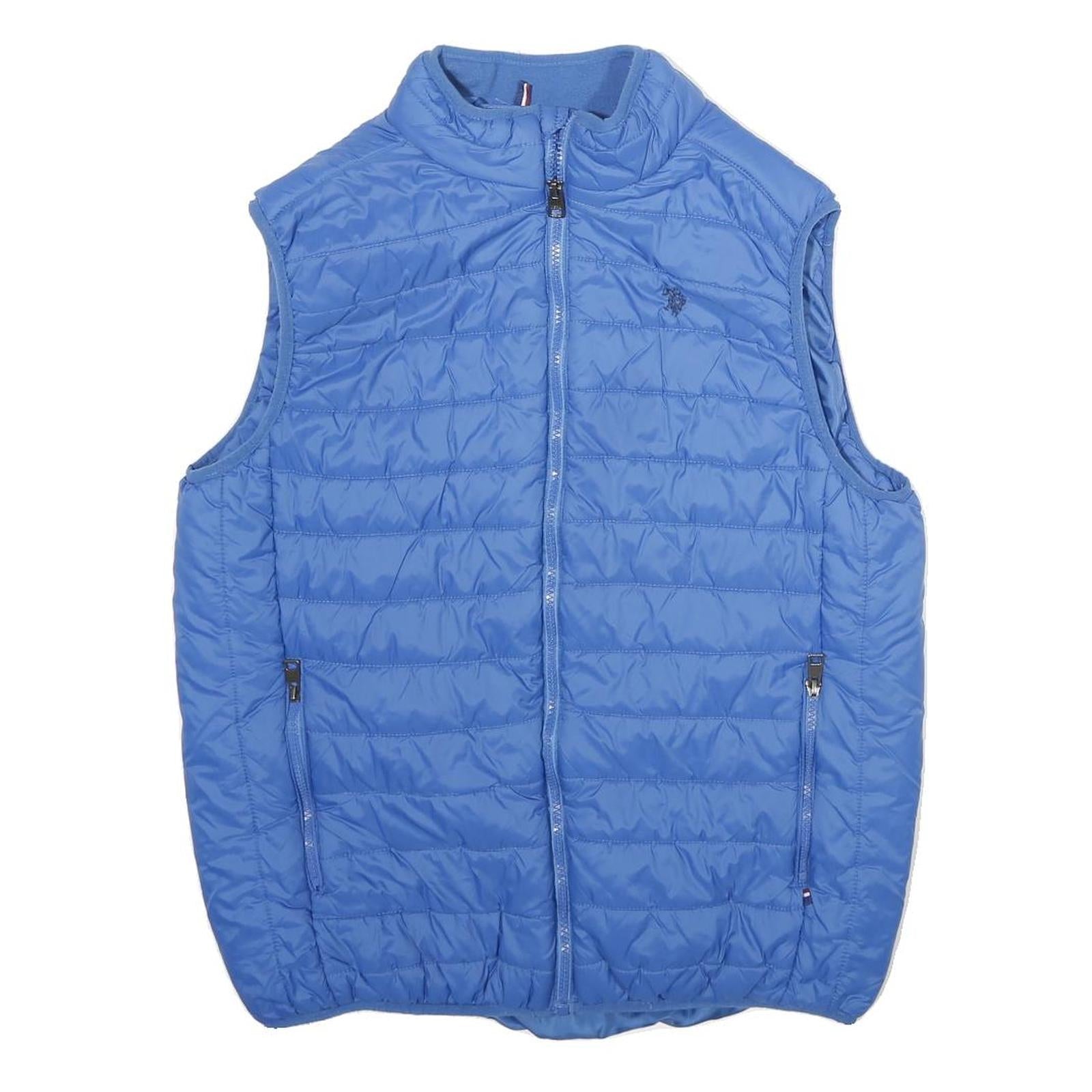 U.S. POLO ASSN Mens Blue Quilted Sleeveless Jacket M Jersey Zip Lightweight Refurbished - N/A refurbished available on Cerqular