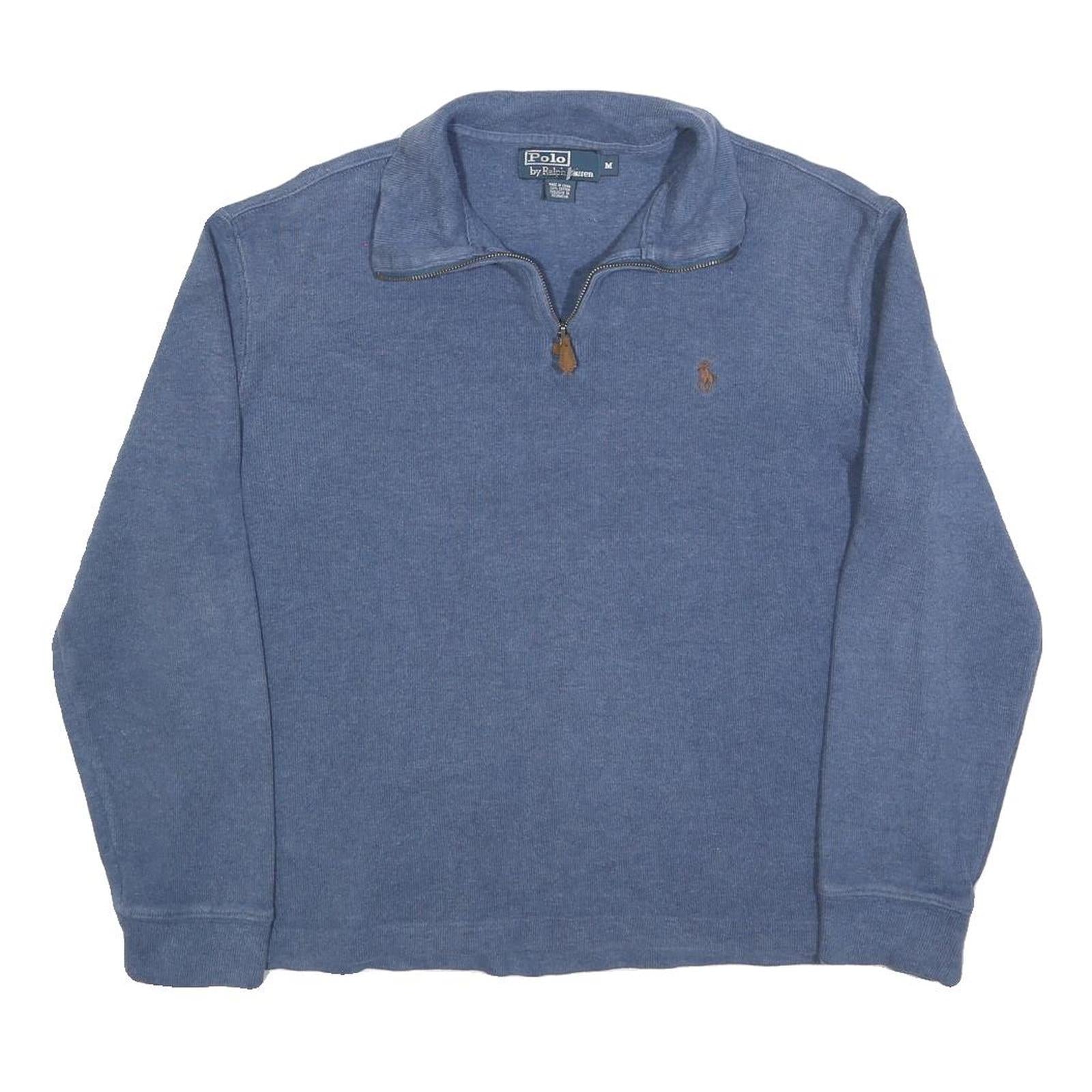 POLO RALPH LAUREN Mens Blue Plain Jumper Quarter Zip Basic Knit M Cotton Blend Refurbished - N/A refurbished available on Cerqular