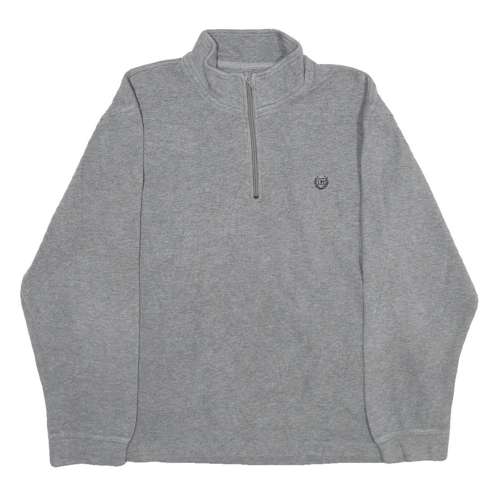 CHAPS Mens Grey Pullover Plain 1/4 Zip Knit Jumper L Logo Embroidered Casual Refurbished - N/A refurbished available on Cerqular