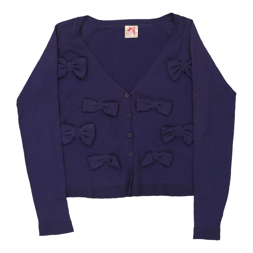 Buy Twin Set Cardigan - Small Purple Cotton Blend Refurbished - $25.45 Twin Set Cardigan - Small Purple Cotton Blend Refurbished - Thrifted (note: this is a term often used to describe second- refurbished available on Cerqular