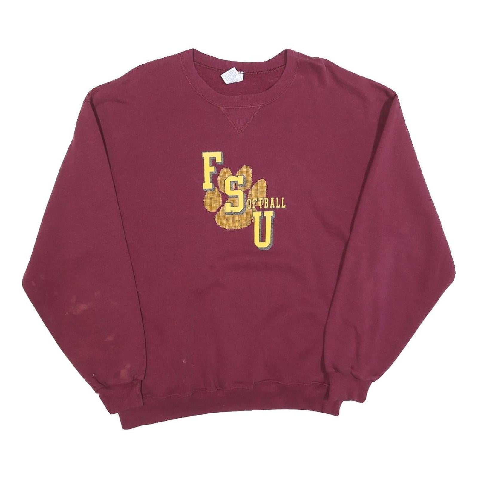 RUSSELL ATHLETIC Mens Maroon FSU Softball Crew Neck L Cotton Blend Sweatshirt Refurbished - N/A refurbished available on Cerqular