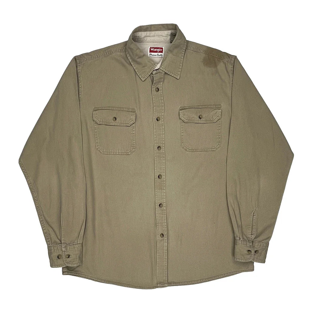 Wrangler Shirt - Large Khaki Cotton Refurbished - Thrifted (note: this is a term often used to describe second- refurbished available on Cerqular