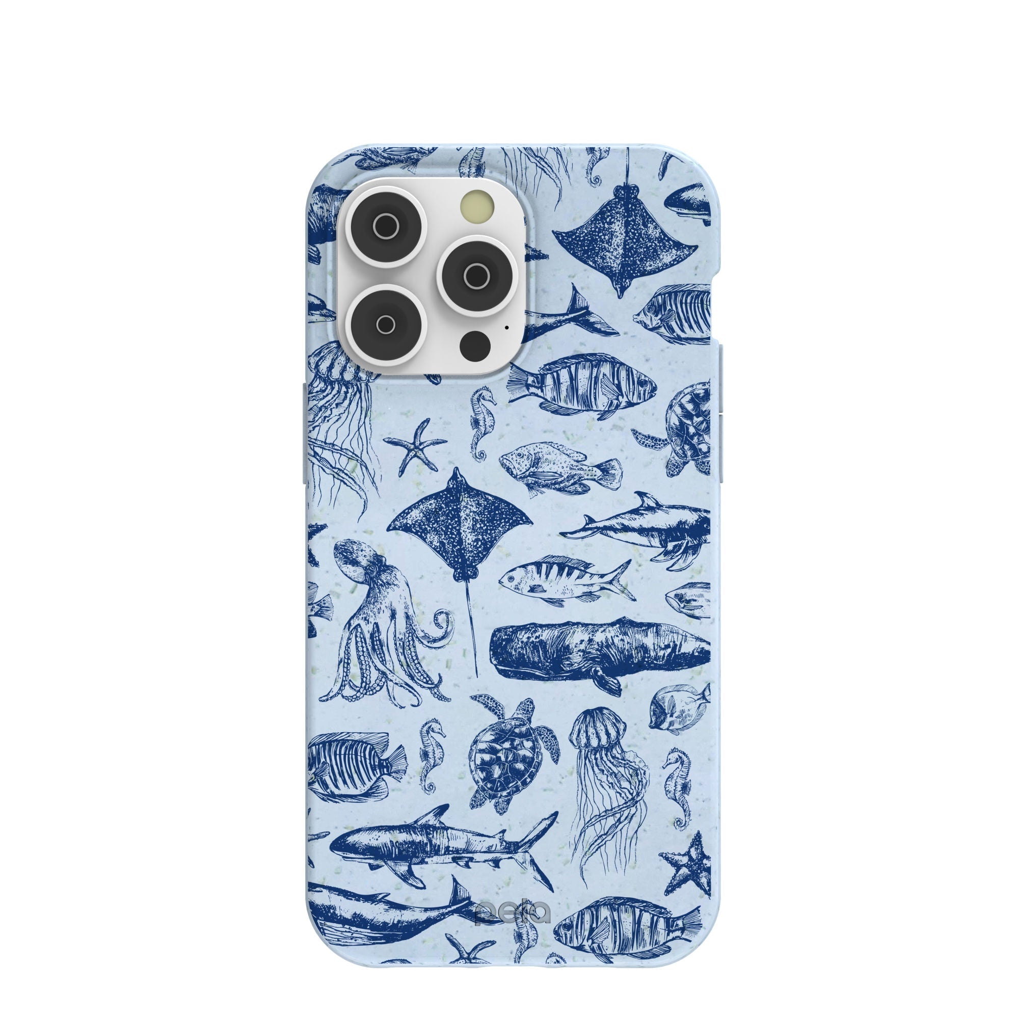Powder Blue Marine Life iPhone 14 Pro Max Case Refurbished - Pela Case refurbished available on Cerqular