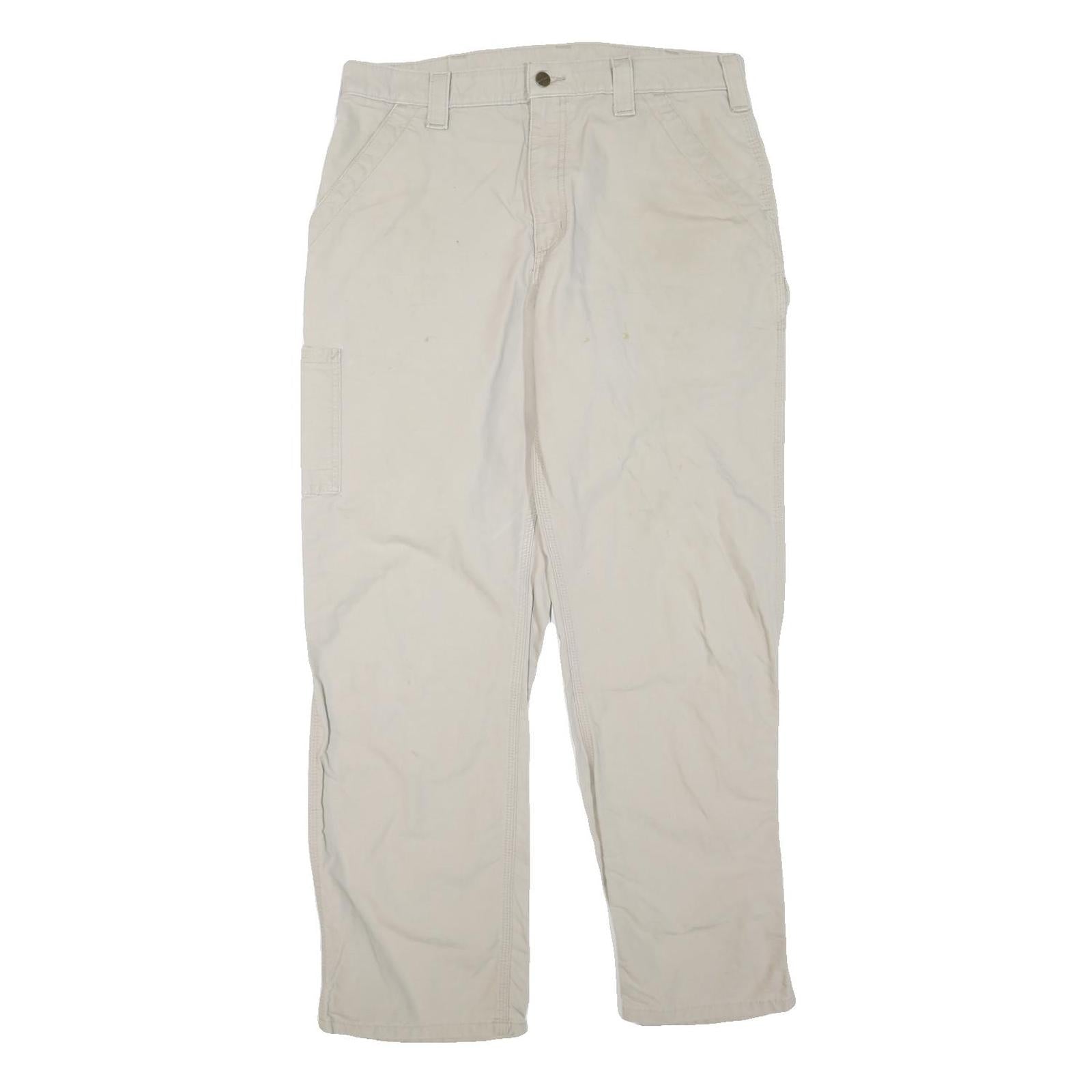 CARHARTT Mens Cotton Blend Beige Regular Straight Trousers W36 L30 Workwear Refurbished - N/A refurbished available on Cerqular