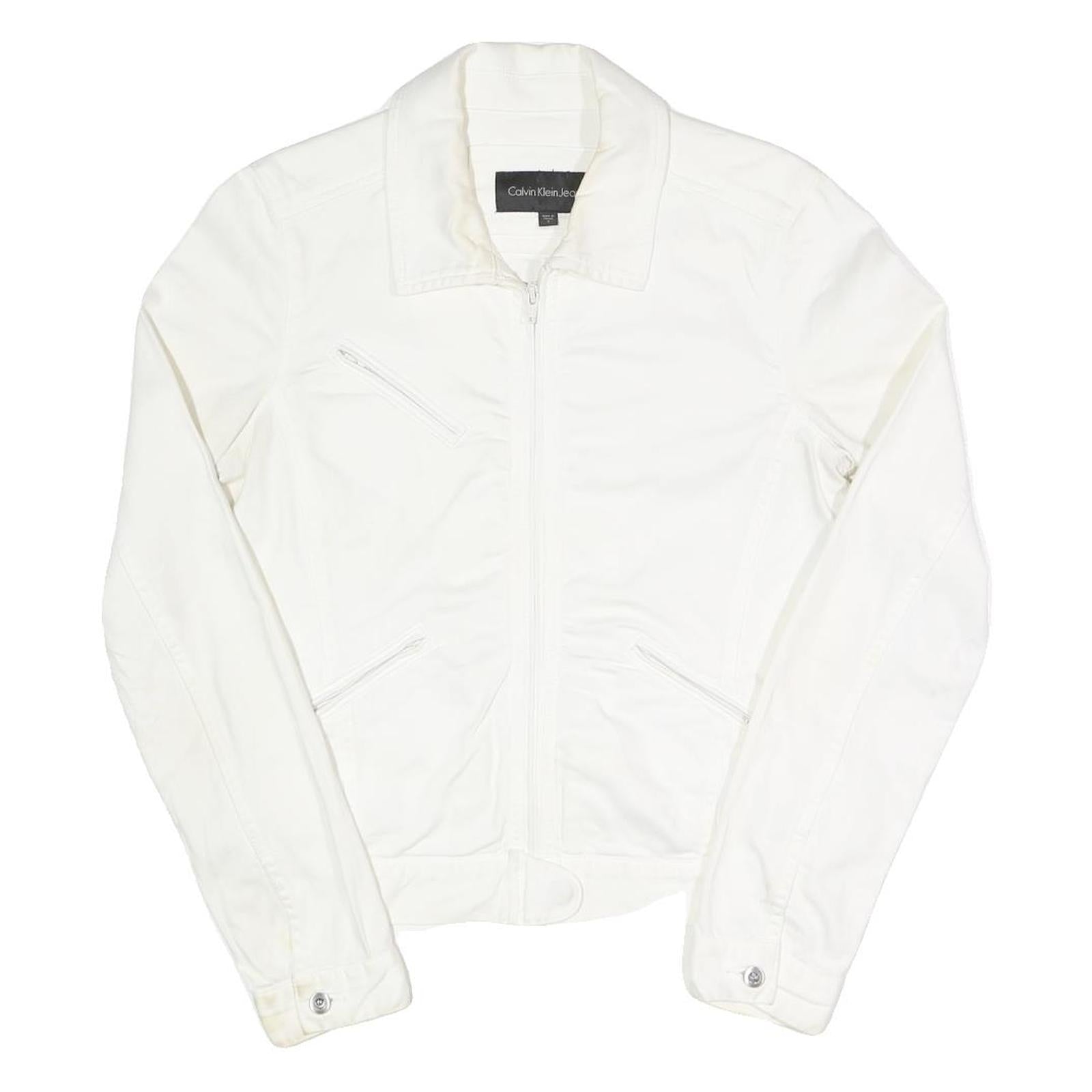 CALVIN KLEIN JEANS Womens White Cotton Blend Zip Jacket S Plain Stylish Classic Refurbished - N/A refurbished available on Cerqular
