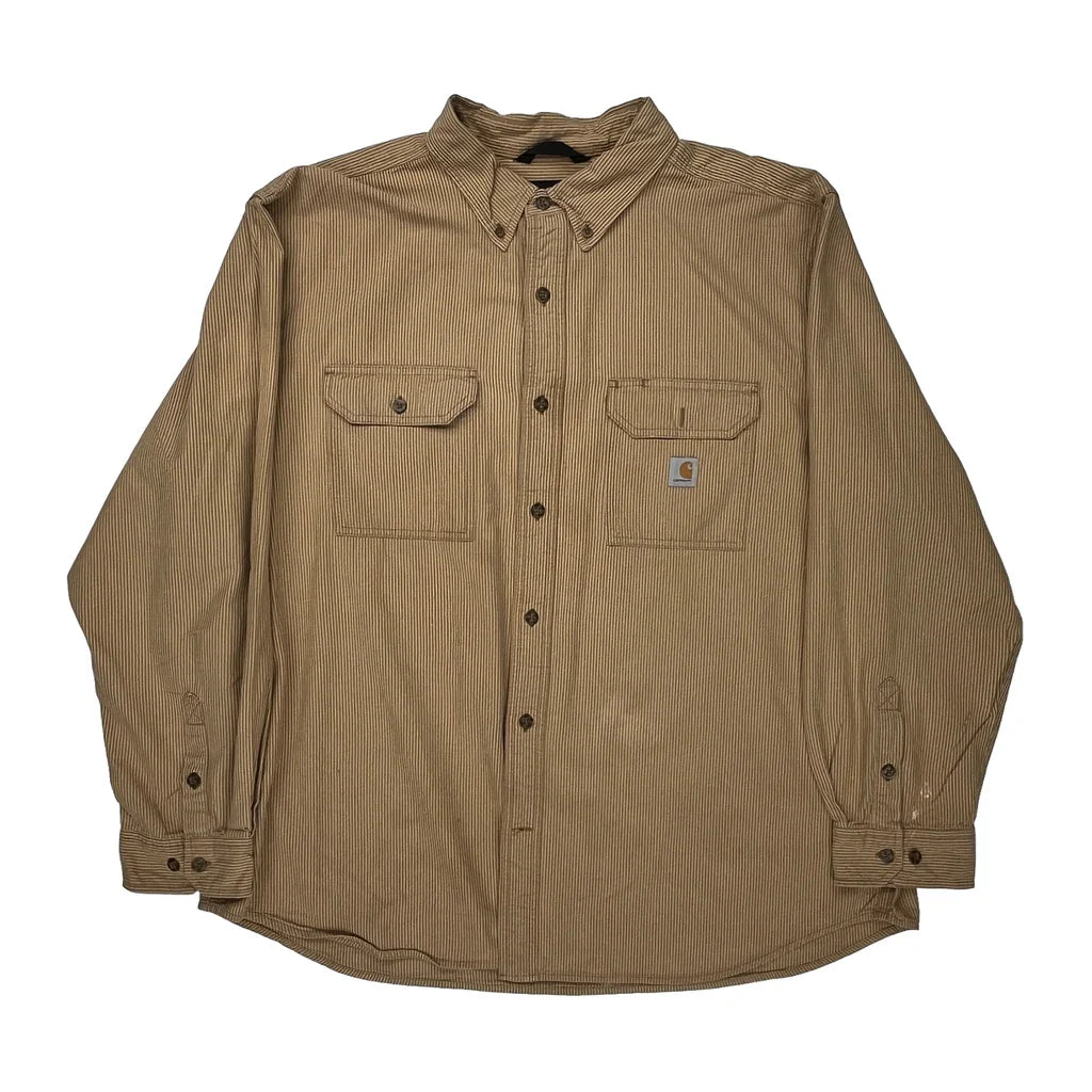 Carhartt Striped Shirt - 2XL Brown Cotton Refurbished - Thrifted (note: this is a term often used to describe second- refurbished available on Cerqular
