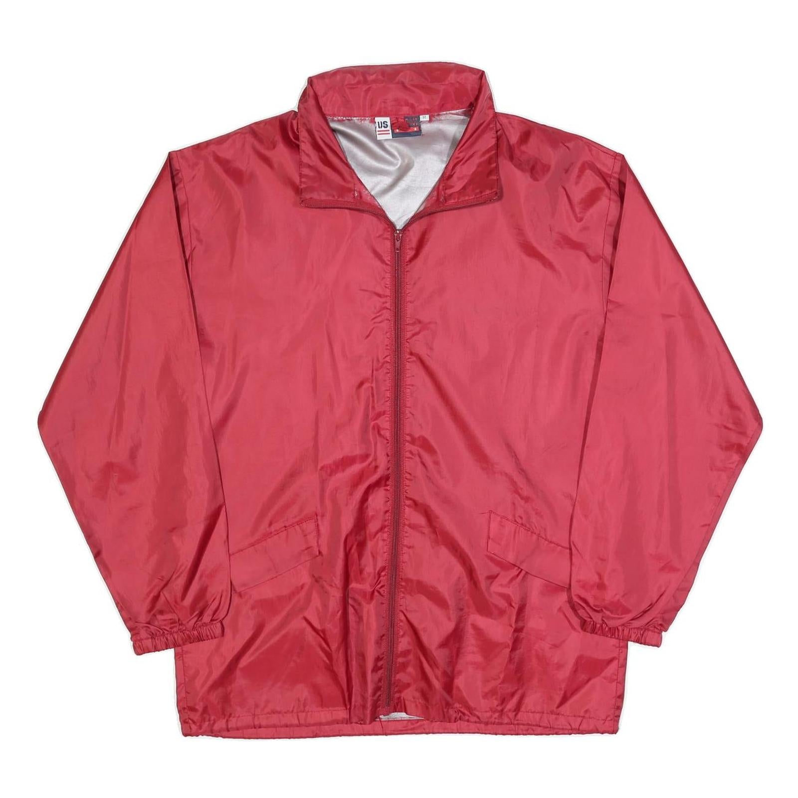 US BASIC Mens Red Nylon Jacket M Plain Zip Closure Casual Outerwear Refurbished - N/A refurbished available on Cerqular