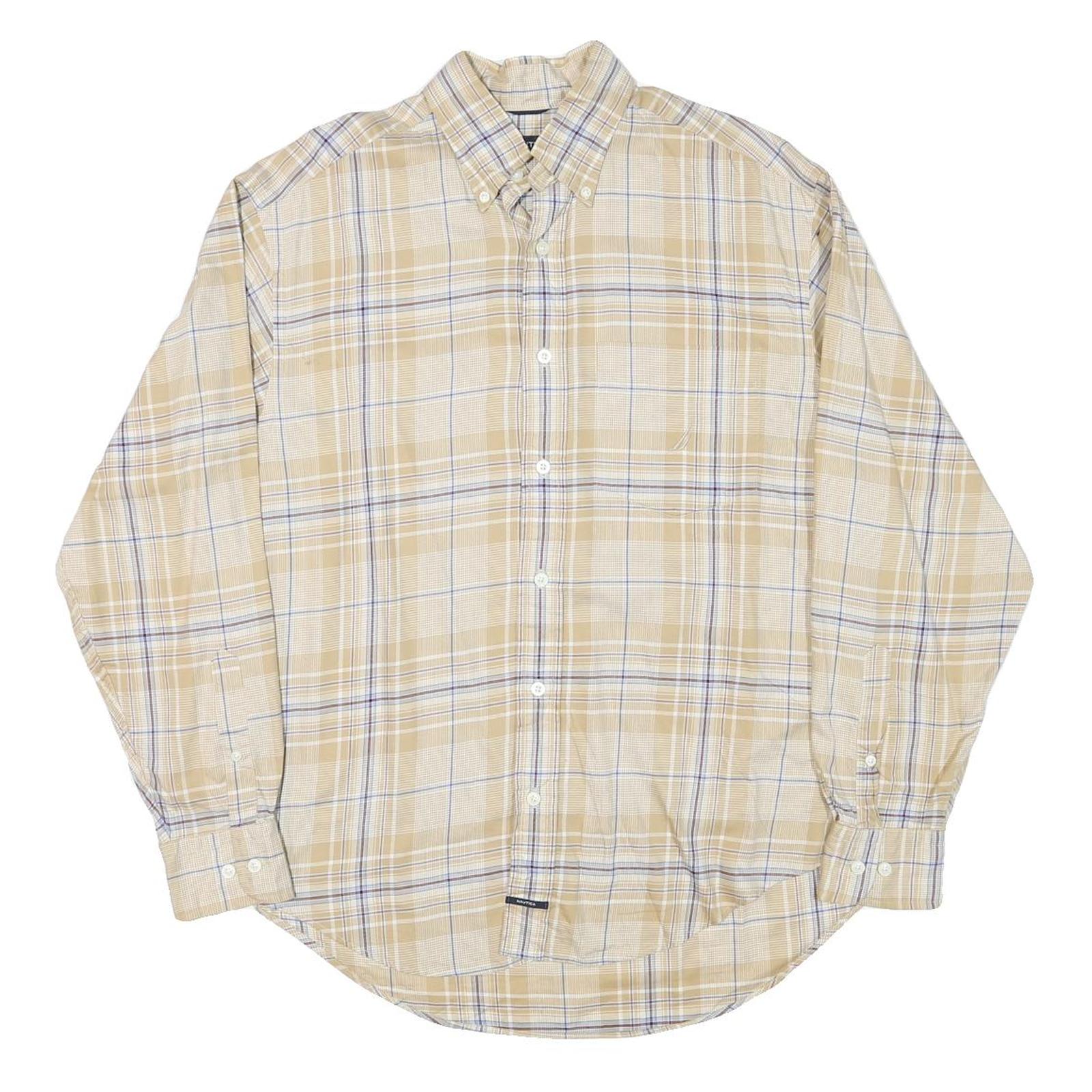 NAUTICA Mens Beige & Blue Check Shirt M Cotton Blend Button-Down Long Sleeve Refurbished - N/A refurbished available on Cerqular