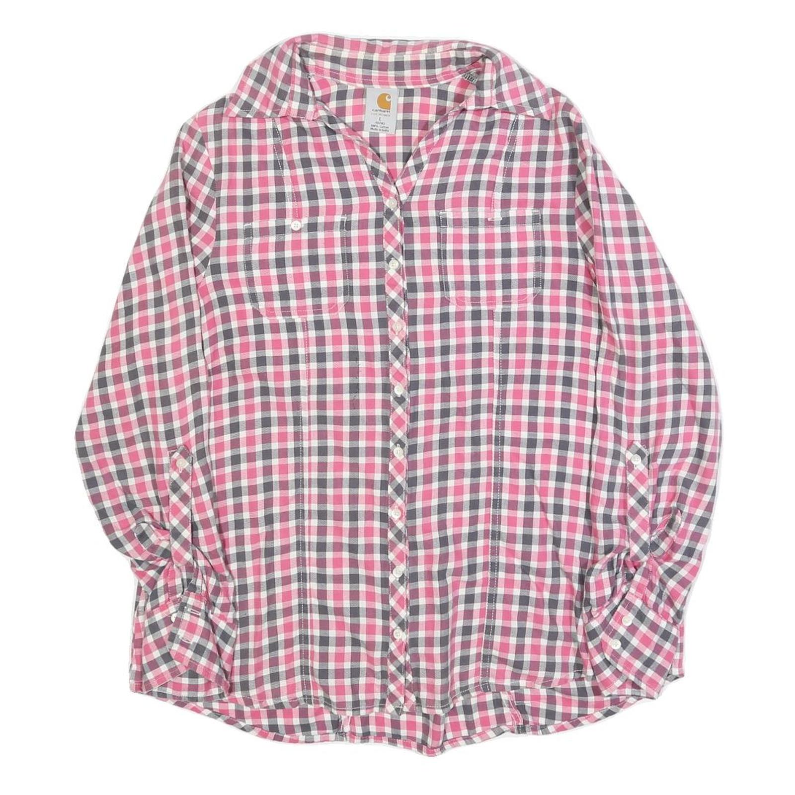 CARHARTT Womens Pink & Grey Check Shirt Long Sleeve Button Neck L Refurbished - N/A refurbished available on Cerqular