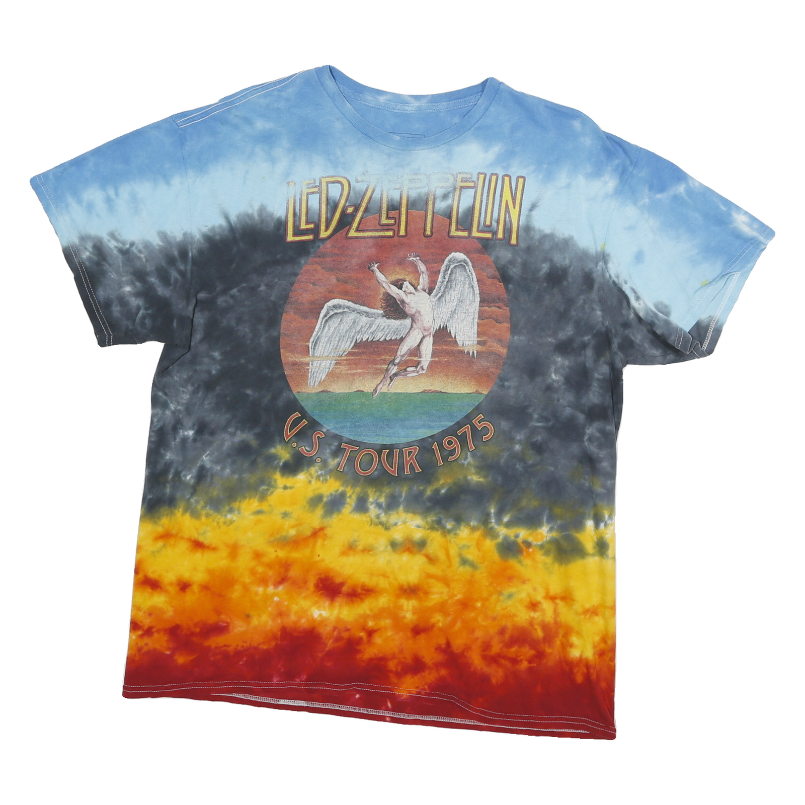 LED ZEPPELIN Mens Blue & Red Tie Dye Graphic T-Shirt L Crew Neck Short Sleeve Refurbished - N/A refurbished available on Cerqular
