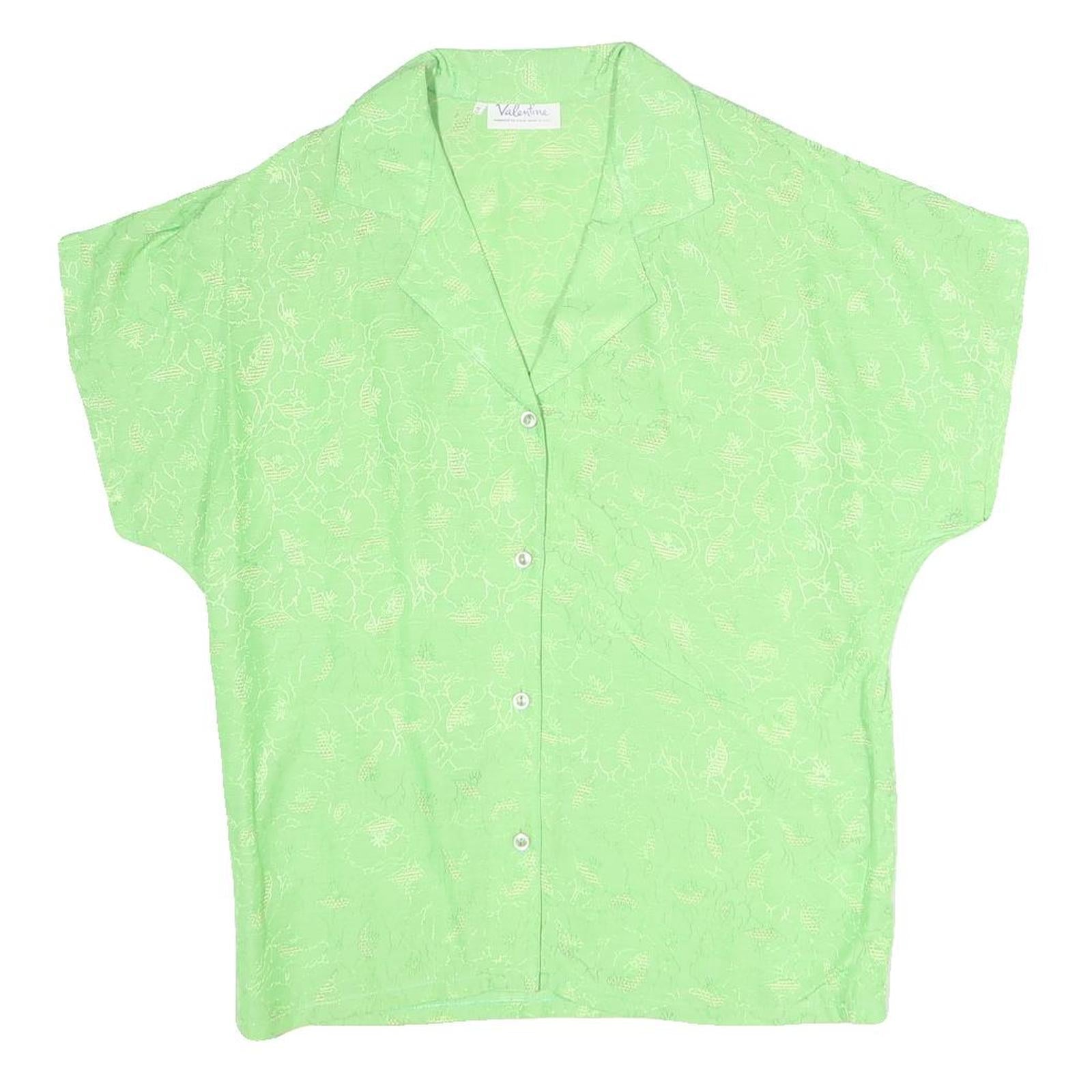 VALENTINE Womens Green Printed Blouse Short Sleeve Button Neck M Lightweight Refurbished - N/A refurbished available on Cerqular