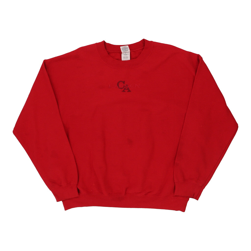 Gildan Sweatshirt - Large Red Cotton Blend Refurbished - Thrifted (note: this is a term often used to describe second- refurbished available on Cerqular